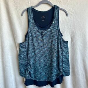 Tangerine Layered Tank Black Teal‎ Stripe 2 in 1 Size Large Athletic Gym Workout